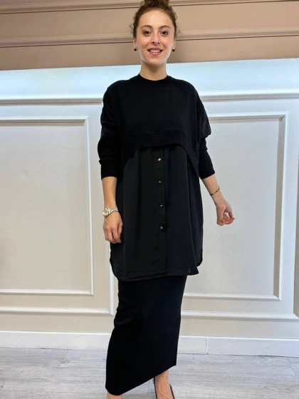 İnvee 5685 Siyah Triko Kalem Etek