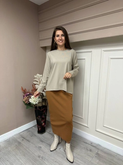 İnvee 5685 Tarçın Triko Kalem Etek