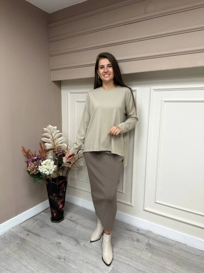 İnvee 5685 Vizon Triko Kalem Etek