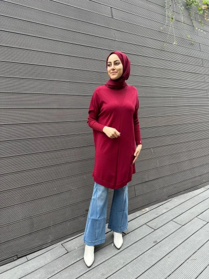 İnvee 6166 Bordo Uzun Triko