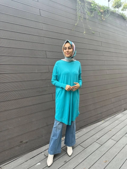 İnvee 6166 Turkuaz Uzun Triko