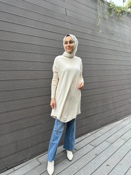 İnvee 6166 Vanilya Uzun Triko