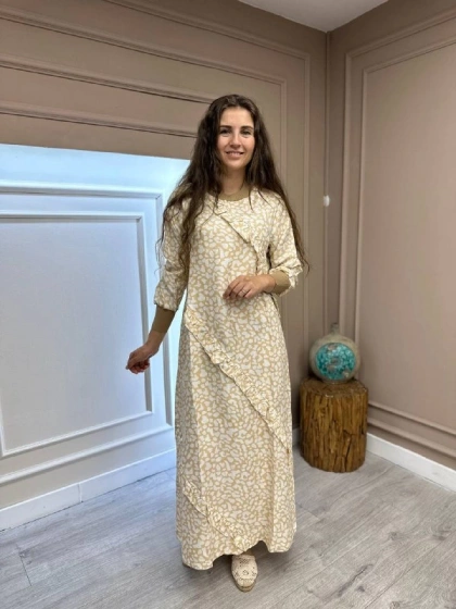 İnvee 6390 Sarı Desenli Elbise