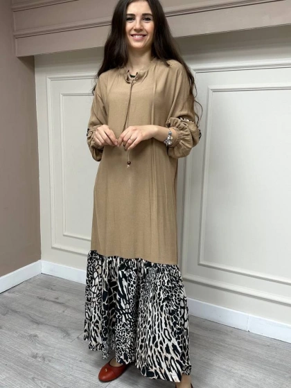 İnvee 6763 Bej Koton Elbise