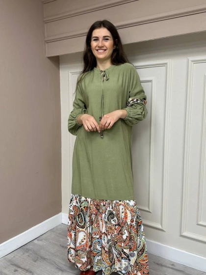 İnvee 6763 Haki Koton Elbise