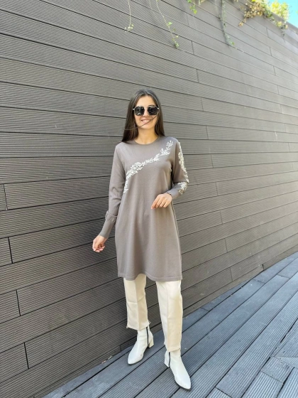 İnvee 6849 Vizon Güldalı Triko Tunik