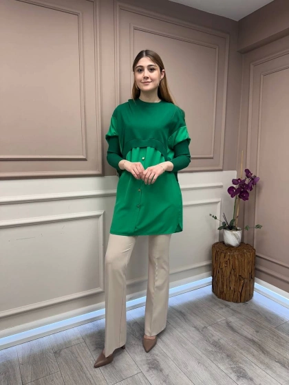 İnvee 6883 Benetton Eteği Gömlek Detaylı Triko