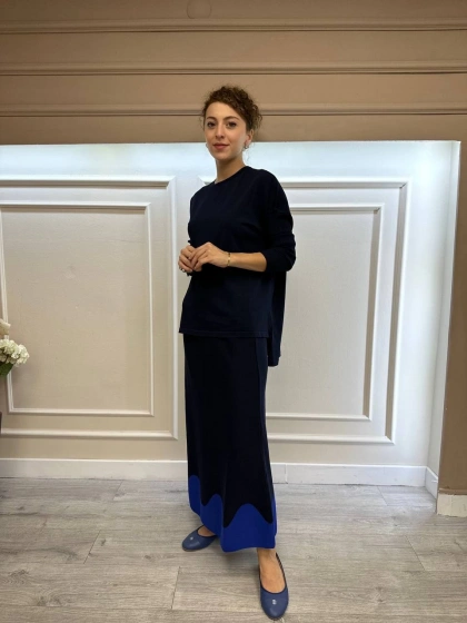 İnvee 6905 Lacivert İki Renkli Triko Etek