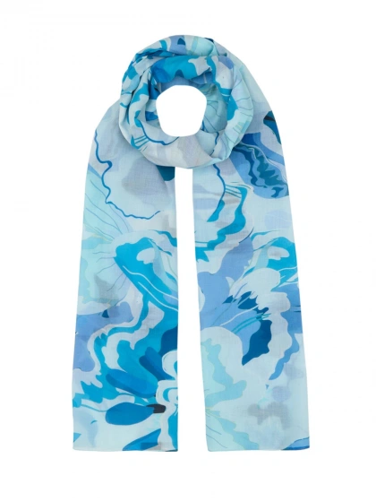 İpekevi 01345 Buz Mavisi Çiçek Mermeri Pamuk Şal