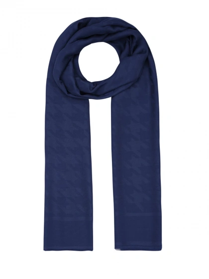 İpekevi 04390 Lacivert Dört Mevsim Kazayağı Desenli Monogram Şal