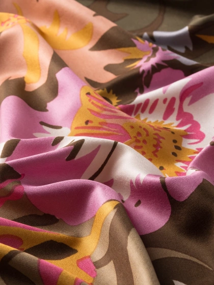 İpekevi 06111 Haki Nihavent Desenli İpek Şal