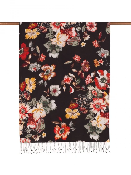 İpekevi 06436 Siyah Çöl Gülü Desenli İpek Şal