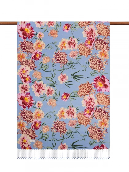 İpekevi 07651 Bebe Mavisi Krizantem Desenli İpek Şal