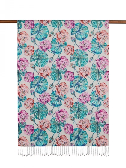 İpekevi 07798 Pembe Lotus Desenli İpek Şal