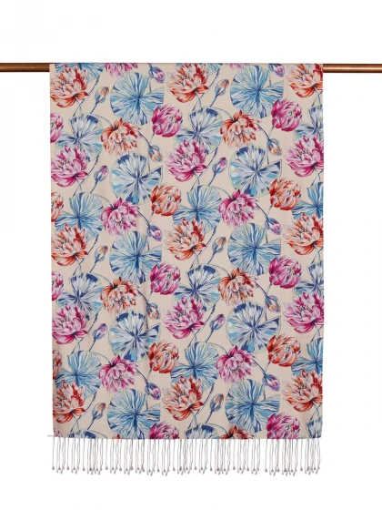 İpekevi 07798 Pudra Lotus Desenli İpek Şal