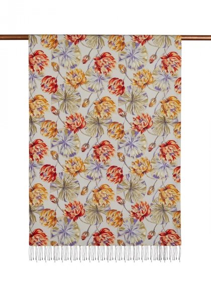 İpekevi 07798 Taş Lotus Desenli İpek Şal