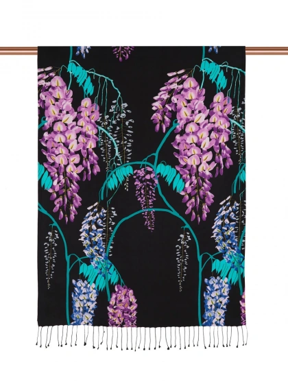 İpekevi 08003 Siyah Akasya Desenli İpek Şal