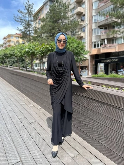 Kahma 24Y12059 Siyah Buzi Kumaş Takım