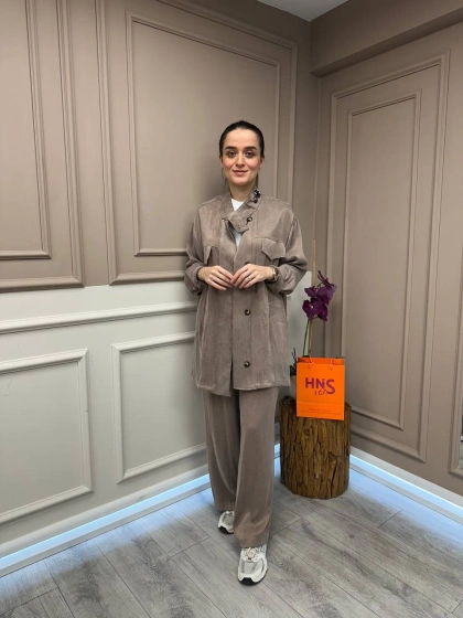 Lisa Exclusive 5031 Bej Yakası Taş Detaylı Takım