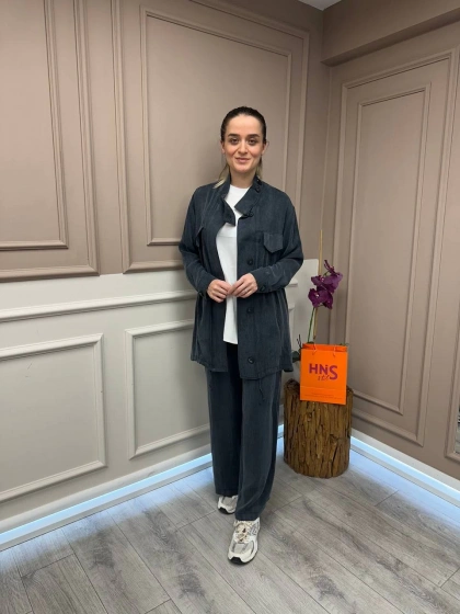 Lisa Exclusive 5031 Siyah Yakası Taş Detaylı Takım