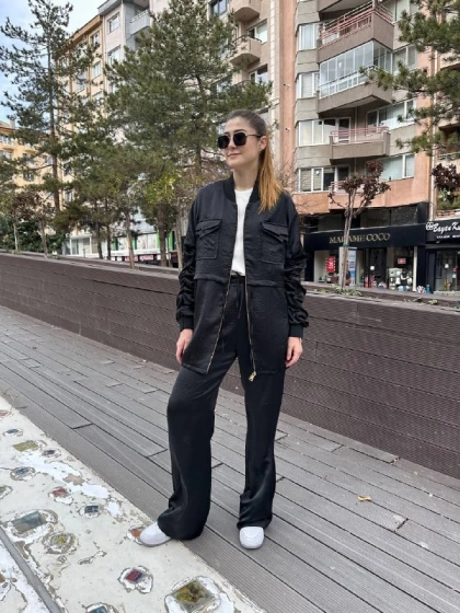 Lisa Exclusive 5049 Siyah Kolu Büzgülü Takım