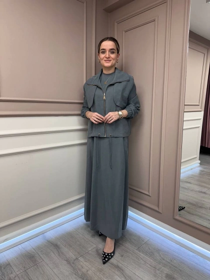 Lisa Exclusive 5096 Gri Ceketli Elbise