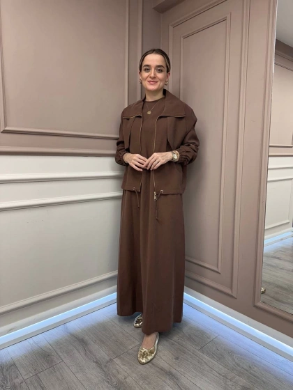 Lisa Exclusive 5096 Kahve Ceketli Elbise