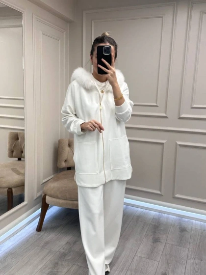Lisa Exclusive 6074 Ekru Kürklü Takım