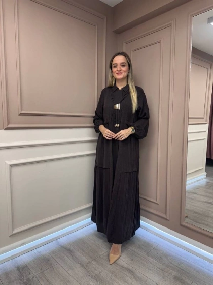 Lissmore 6023 Kahverengi Yaka Detaylı Elbise