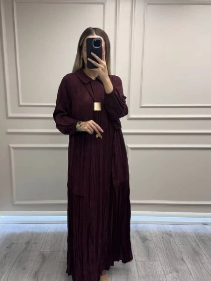 Lissmore 6023 Mürdüm Yaka Detaylı Elbise