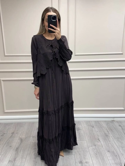 Lissmore 6047 Kahverengi Yelekli Elbise