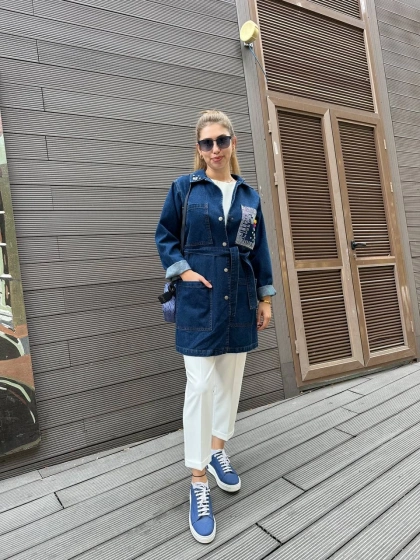 Magazin 7222 Lacivert Yaka Detaylı Kot Ceket