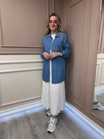 Magazin 7250 Açık Mavi Taşlı Tensel Tunik