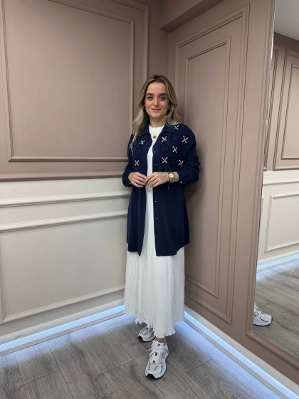 Magazin 7250 Lacivert Taşlı Tensel Tunik