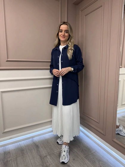 Magazin 7295 Lacivert Çıtçıtlı Tensel Tunik