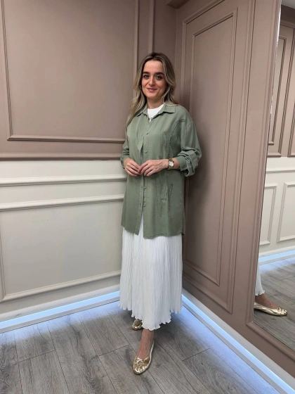 Magazin 7297 Yeşil Yanı Detaylı Tensel Tunik