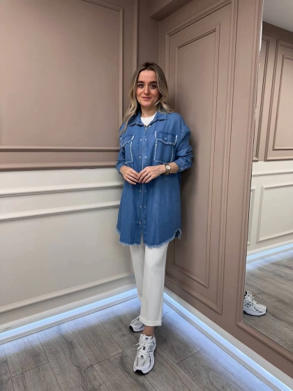 Magazin 7309 Açık Mavi Cep Detaylı Tensel Tunik