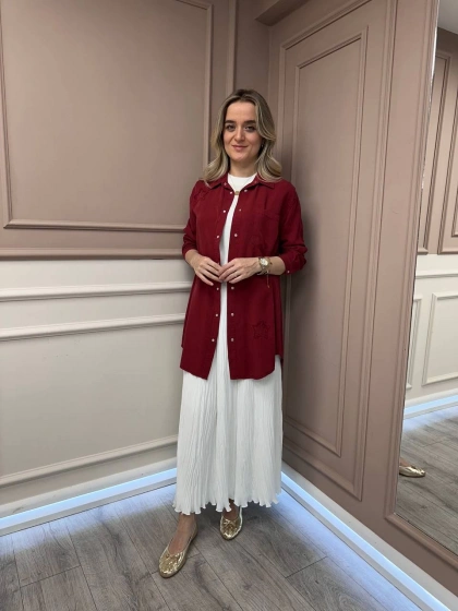 Magazin 7343 Bordo Yıldız Detaylı Tensel Tunik