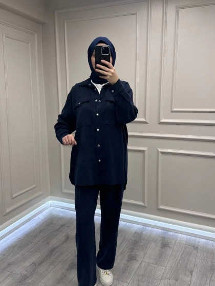 Magazin 7387 Lacivert Önü Çıtçıtlı Tensel Takım