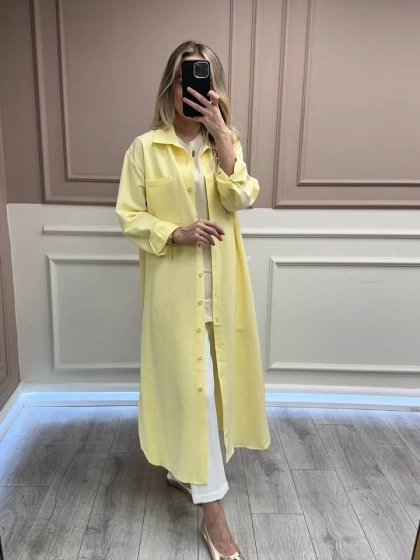 Magazin 7390 Sarı Keten Uzun Tunik