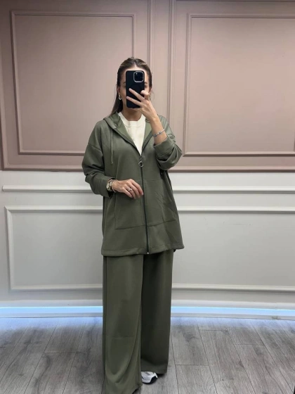 Magazin 7399 Haki Modal Önü Fermuarlı Takım