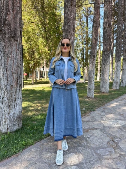 Magazin 7400 Açık Mavi Kot Etekli Takım