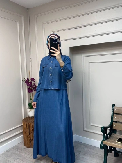 Magazin 7427 Koyu Mavi Tensel Etekli Takım