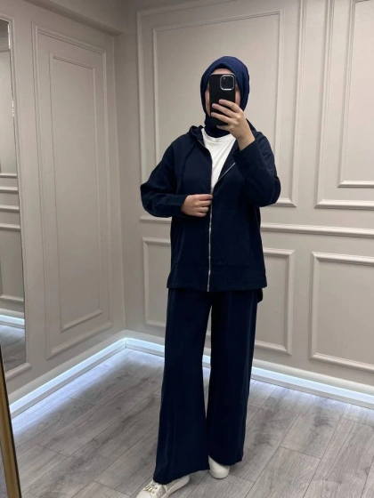 Magazin 7433 Lacivert Önü Fermuarlı Tensel Kot Takım