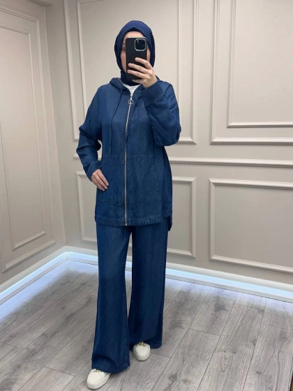 Magazin 7433 Mavi Önü Fermuarlı Tensel Kot Takım