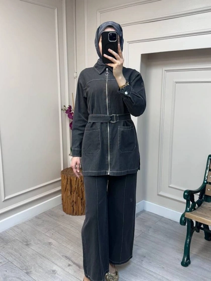 Magazin 7443 Gri Kemerli Tensel Takım