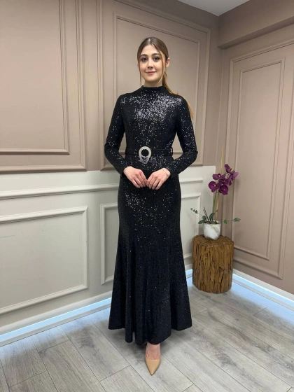 Matex 24Y01167226 Siyah Payet Elbise