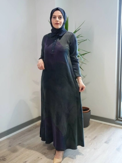 Miss Dalida 2264751 Lacivert Uzun Kollu Renkli Elbise