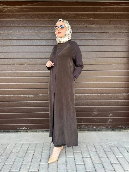 Miss Dalida T26Y-9000 Kakao Triko Detaylı V Yaka Cupro Kap