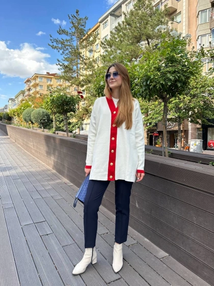 Missemramiss H4590 Kırmızı Modello Çizgili Triko Hırka